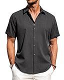 J.VER Men's Linen Shirts Short Sleeve Casual Button Down Shirt for Men Beach Summer Vacation Wedding Tops Dark Grey Large