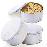 Yopay 3 Pack Cookie Tins with Lids, Round Gift Boxes for Toffee, Marbled Easter Baking Cake Containers for Valentines Gift Giving Puff Pastries Craft Supplies Metal Canister