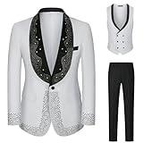 Manviss Mens Suits 3 Piece Prom Homecoming Outfit Slim Fit for Men Wedding Suit Blazer Jacket Vest Pants Set for Prom,Party,Dinner White