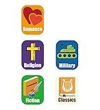 Genre Book Spine Labels for Classroom Library | 450PCS Stickers for Classroom Book Organization (Romance Religion Fiction Military Classics)