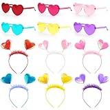Lainlight Valentines Day Heart Headband and Heart Glasses, 6 Pcs Each, Costume Cosplay Accessories for Kids Adults, Party Supplies, Romantic Gift