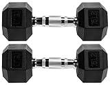 Fitvids Premium Rubber Encased Hex Dumbbell, 15LB Pair
