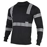 VENDACE Safety Reflective High Visibility Long Sleeve Shirts ANSI Class 1 Hi Vis Construction Work T Shirts for Men(Black,L)