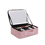 RIUOPN Plus Size Makeup Bag with LED Mirror, Professional Lighted Makeup Cosmetic Train Case, Light Waterproof Artist Organizer with Adjustable Dividers & Shoulder Strap, Gift for Women