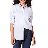 Amazon Essentials Women's Regular-Fit Long-Sleeve Button-Down Poplin Shirt, French Blue White Stripe, Large