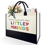 Teacher Tote Bag Gifts, Teachers Day Retirement Gifts for Teacher, Thank You Appreciation Gifts for Teacher, Teachers Week First Day Back to School Gifts Christmas Birthday Gifts, Little Minds