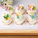 48Pcs Mixed Color Edible Butterfly Cupcake Toppers Edible Wafer Paper butterfly Decorations for Happy Birthday Cake Topper Anniversary Wedding Baby shower party Butterfly Cake Decor