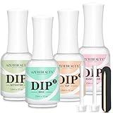 AZUREBEAUTY 4+4pc Dip Powder Liquid Set, 15ml/0.5oz, with Base/Top Coat, Activator, Brush Saver, Nail File– Fast Drying Formula, No UV Light Needed ﻿