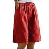 bawilom Deals of The Day Clearance Cotton Linen Shorts for Women Loose Fit Knee Length Bermuda Shorts Casual Wide Leg Elastic Waist Workout Short+s Red