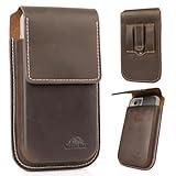 Topstache Leather Phone Holster with Belt Clip,Flip Cell Phone Pouch for iPhone 14/13 Pro Max,S23 Plus Belt Clip Phone Case,Universal Smartphone Sheath,XL,Darkbrown
