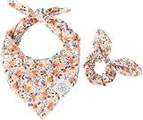 E-Clover Dog Bandanas & Matching Scrunchie Set Cute Flower Dog Scarf Bibs Girl Pet Bandana with Bow Tie for Medium Large Dogs Owner Mom Spring