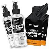 EVEO Glasses Cleaner Spray - Eyeglass Cleaner (No Streaks)| x2 Eye Glass Cleaners Spray + x2 Lens Cleaner Microfiber Cleaning Cloth, Glasses Cleaning Kit Eye Glasses Cleaner Spray & Cloth - 4oz(2ozx2)