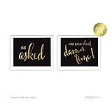 Andaz Press Wedding Party Signs, Black and Metallic Gold Ink, 8.5x11-inch, He Asked, She Said About Damn Time! Engagement Save the Date Photoshoot Signs, 2-Pack, Unframed