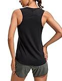 CRZ YOGA Lightweight Racerback Tank Tops for Women High Neck Workout Athletic Running Sleeveless Shirts Black Medium