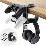 Gotubiim 3-in-1 PC Gaming Headset&Controller Holder-PC Gaming Headset Stand，Adjustable Clamp-on Headphone Holder，Controller Headset Stand Black