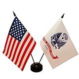 America & Army Gold Crest Twin Desk Flag, U.S. Army and American Table Flag, 8 x 5 Inches Military Office Desk Table Flags - Stick Flag with Flag Stand