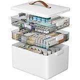 CTIME 3-Tier Medicine Organizer - Portable Medicine Cabinet with Leather Handle, Empty First Aid Kit for Home