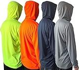 Men UPF 50+ Sun Protection Breathable T Shirt Long Sleeve Workout T-Shirts with Hood (4Pcs Mix (Yellow/Orange/Navy/Grey), L)