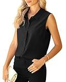 Jouica Buttons Down Shirts Loose Fit Casual Sleeveless Tank Tops Basic Work Blouse,01Black,Medium