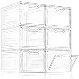Freebat 6 Pack Closet Organizers and Storage,Clear Stackable Plastic Storage Bins with Lids Magnetic Doors,Clothes Organizers and Storage,Plastic Craft Containers for Wardrobe Kitchen Bathroom Office