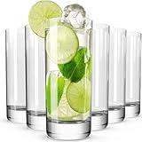 Wlasss Drinking Glasses Set of 6, 13oz Crystal Highball Glasses, Clear Tall Glass Cups,Water Glass for Kitchen,Tom Collins,Juice,Whiskey,Mojito Cocktail Glasses for Bar Glassware,Gifts for Dad