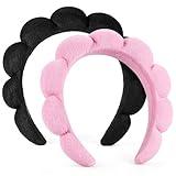 Ztomine Spa Headbands for Washing Face or Facial, Set of 2 Skincare Headbands, Terry Cloth Headband Wash Combo Pack - Puffy Makeup Washing, Mask, Skin Treatment (Black & Pink)