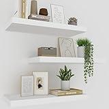 Upassion White Floating Shelves for Wall Set of 3, 16" White Wall Shelves for Home Decor, Frame Display Wall Mounted Floating Shelf for Living Room, Bedroom, Bathroom, Kitchen