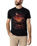 INTO THE AM Moonlit Arrival T-Shirt - Cool Space Design Tees for Men (Black, Large)