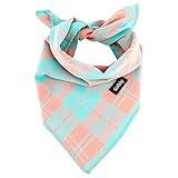 Gofshy Spring Dog Bandana Large-Dog Scarf Vibrant Color Orange Green Plaid Printing Adjustable Bib Handkerchief Accessories for Medium Large Dogs (L)