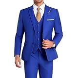 Mrbuerly Men Suit Set 3 Pieces Slim Fit, Groomsmen/Prom Suit for Men 2 Buttons Business Casual Suit Royal Blue M/4034