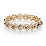 BriLove Women's Wedding Bridal Crystal Rhinestone Beaded Stretch Bangle Bracelet Brown Color Gold-Tone