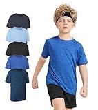 Helebowe 5 Pack Boys&Girls Athletic Quick Dry Short Sleeve Youth Performance Activewear T-Shirt for Kids(5P-A,S)
