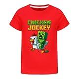 Game Character Chicken Jockey Print T-Shirt Youth Cotton Sport Inspired Kids Tee Gift Boys Girls Summer Tops Sweatshirt (US, Age, 9 Years, 10 Years, Red)