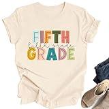 OCURHU 5th Grade Teacher Shirts Back to School Fifth Grade Teacher Tshirt Women Casual Soft Graphic Tee Apricot-5 S