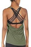 icyzone Yoga Tops Workouts Clothes Activewear Built in Bra Tank Tops for Women (S, Olive)
