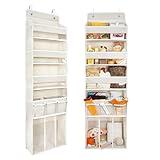 Door Hanging Storage Organizer,with 3 Bins 1 Movable Baby Diaper Caddy,1 Large capacity diaper stacking storage Organizer,10 Side Pockets ,Bedroom Door Storage for Nursery Baby Essentials. (Beige)
