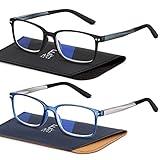 EASY READ 2 Pairs Sporty Style Reading Glasses for Men，Rectangular TR90 Blue Light Blocking Readers with Spring Hinge(Magnification 2.00,Black/Blue)