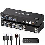 HDMI KVM Switch 2 Monitors 3 Computers 4K60Hz EDID Simulation USB3.0 KVM Switch for 3 Computers Share Dual Monitors and 4 USB Devices with USB Cable and Remote Control