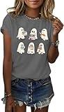 Women's Ghosts Reading Books Shirt Fall Halloween Read More Books Graphic Tee Funny Family Matching Tops Blouse(S,Grey-Ghost)