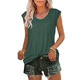 Lastesso Womens Tshirt Tank Top for Women Sodf U Neck Cap Sleeveless Summer Tanks Solid Loose Fitting Shirts Lightweight Life Tees Tops Womens Business Casual Tops Army Green L