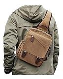 Messenger Bag for Men Small Sling Crossbody Backpack for Men Women Canvas Strap Backpack for Working Hiking Cycling Travel, Khaki