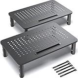 EVOOMI Back Saver Monitor Stand for Desk - 2 Pack Monitor Riser - Anti-Skid HD Hexagonal Steel Computer Stand - Free Cable Ties - Mesh Metal Computer Item Stand - Printer & iMac