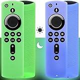 [2 Pack] Firestick Remote Cover Case (Glow in the Dark) Compatible with Fire TV Stick 4K Alexa Voice Remote Control (Green & Sky Blue)
