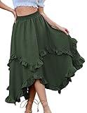 Bridesmay Renaissance Skirt for Women Costume Asymmetrical Skirts Y2K with Ruffle Army Green M