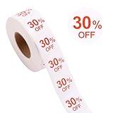 Tinoaly 30% Percent Off 1000pcs Stickers, 1 Inch Percent Off Signs Self-Adhesive Round Sold Price Discount Stickers Labels Tag for Small Business Retail Store Sale Promotion Clearance Markdown