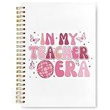 VIIJJUE Groovy in My Teacher Era Notebook, Back to School Teacher Gifts Journal, Teachers Appreciation Gifts Journals for Writing, Trendy Pink Hardcover Spiral Notebooks, 5.5x8.3 Inch