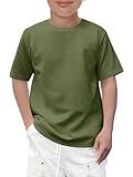 Haloumoning Boys Geometric Texture T-Shirts Kids Fashion Crewneck Short Sleeve Loose Tops Tees 5-14 Years Army Green