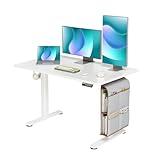 Claiks Electric Standing Desk Adjustable Height with Spacious Storage Bag, 48x24 Inch Stand Up Desk with Headphone Hook, Sit Stand Table for Home Office Computer Workstation, White