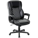 HOMCOM Office Chair High Back, PU Leather Executive Computer Desk Chair, Adjustable Height Comfy Lumbar Support Swivel Wheels for Home Office, Black