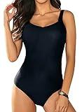 Aleumdr Womens Athletic One Piece Swimsuits Training Bathing Suits Tummy Control Sports Swimwear Black 102 XX-Large